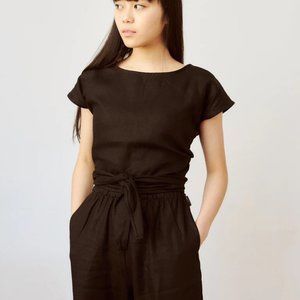 Free Label Black Linen Frannie Wrap Top Sz Extra large